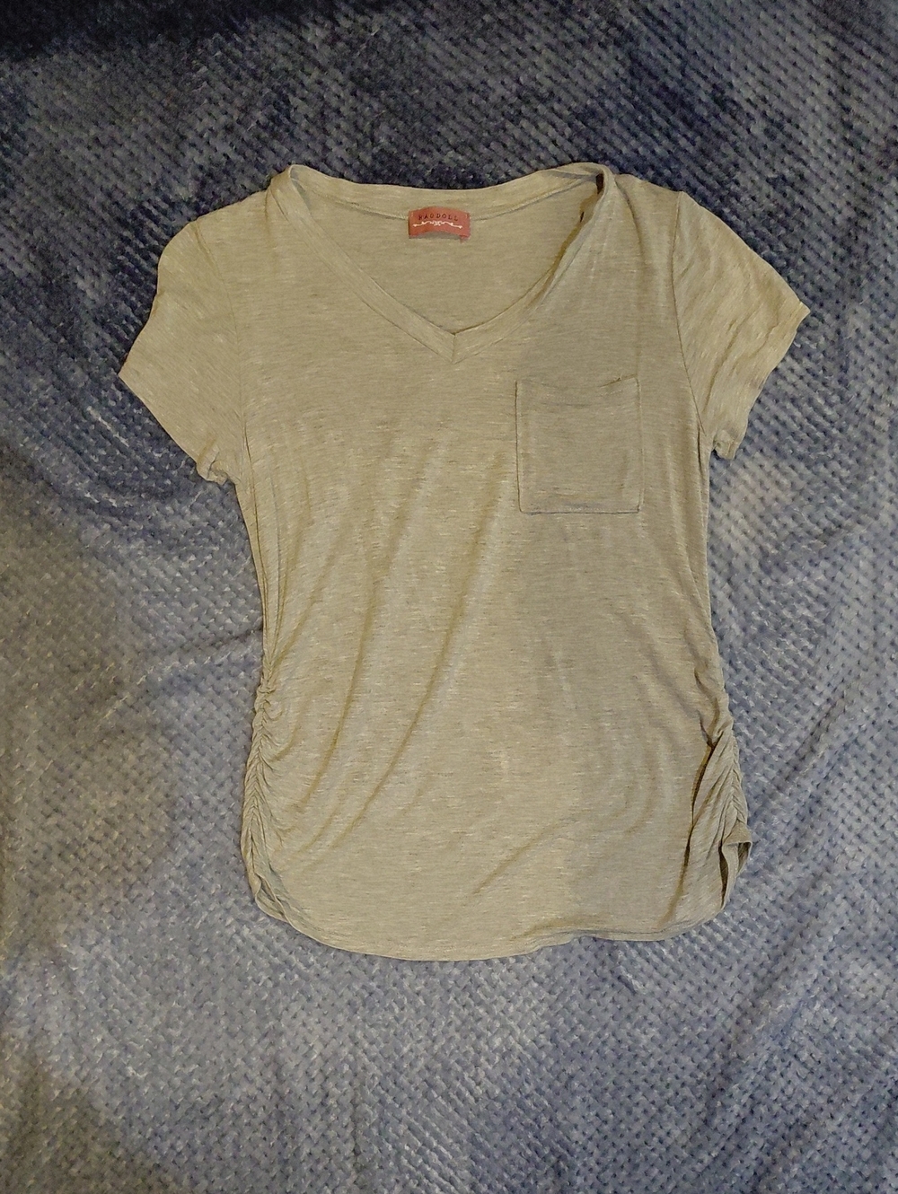 Ragdoll Gray V-Neck Short Sleeve Tee with Side Ruching